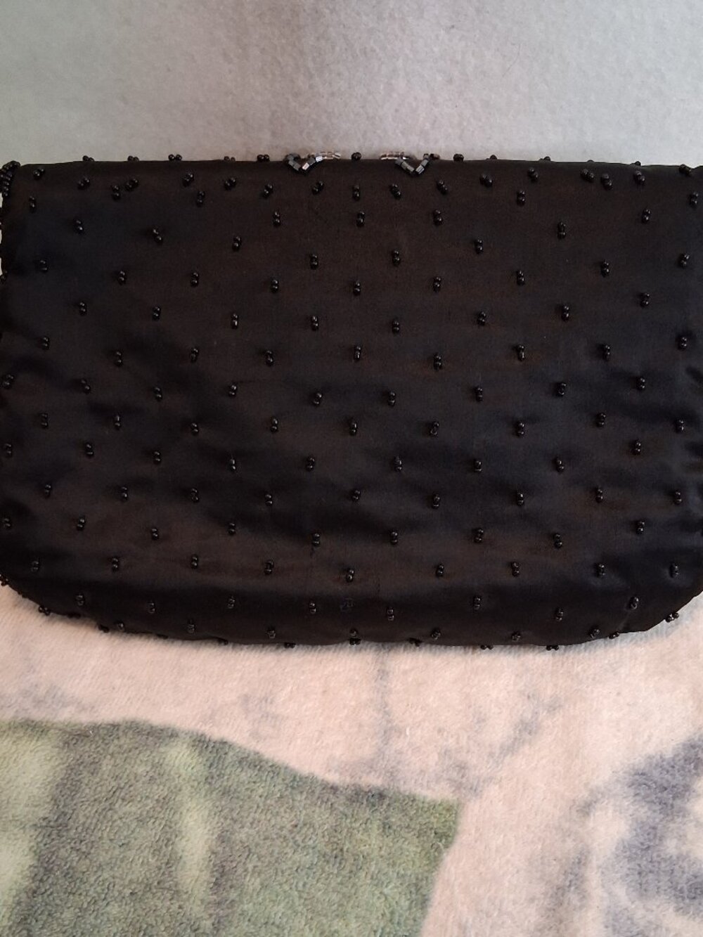 VTG Black Satin Beaded Evening Bag Convertible Crossbody Clutch Metallic Scroll - Picture 5 of 11